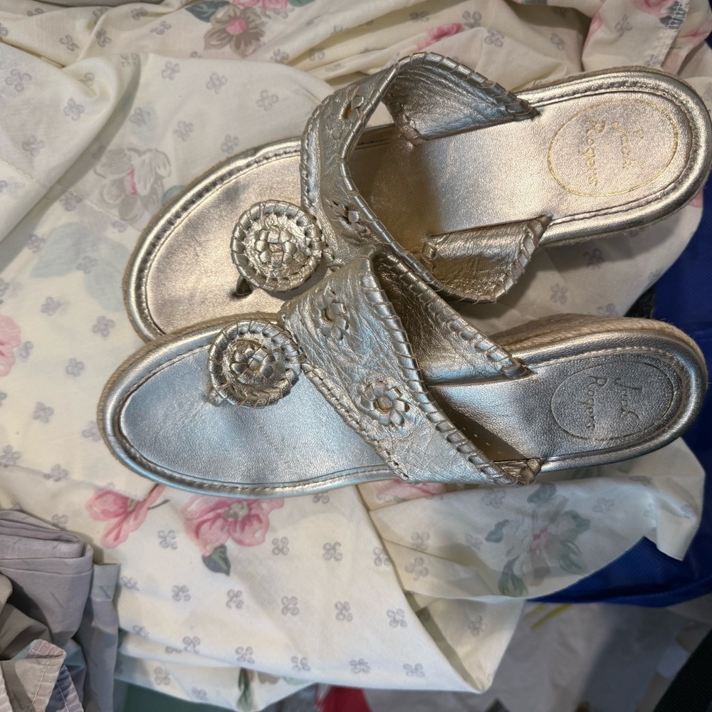 Jack Rogers Silver Sandals with Medallion Ornaments